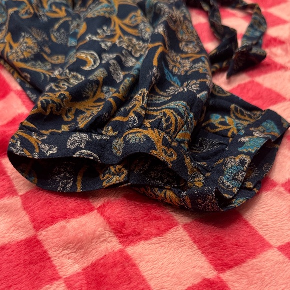 Lucky Brand Navy Floral Wrap Top with Orange Accents - Picture 5 of 6